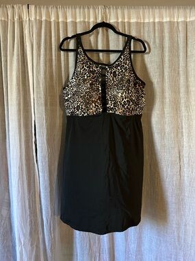 Leopard Print Top Black Swim Dress